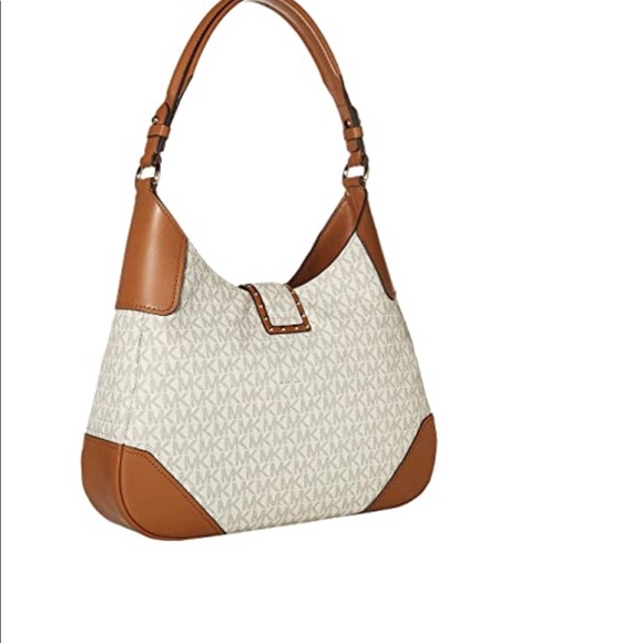 MICHAEL KORS LILLIAN WHITE TAN LOGO SHOULDER BAG - Picture 2 of 6